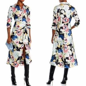 Cinq a Sept Jacey Button Down Long Sleeve Tie Skirt Overlay Floral Midi Dress